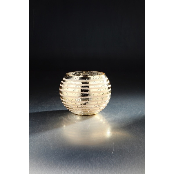 8" Golden Color Striped Handblown Glass Round Vase - N/A
