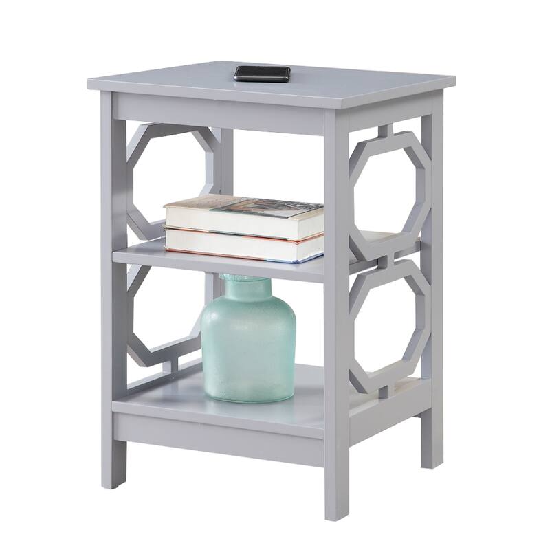 End Table with Octagon Cutouts and Three Shelves, Stylish Geometric Accent Side Table for Living Room Storage and Home Décor