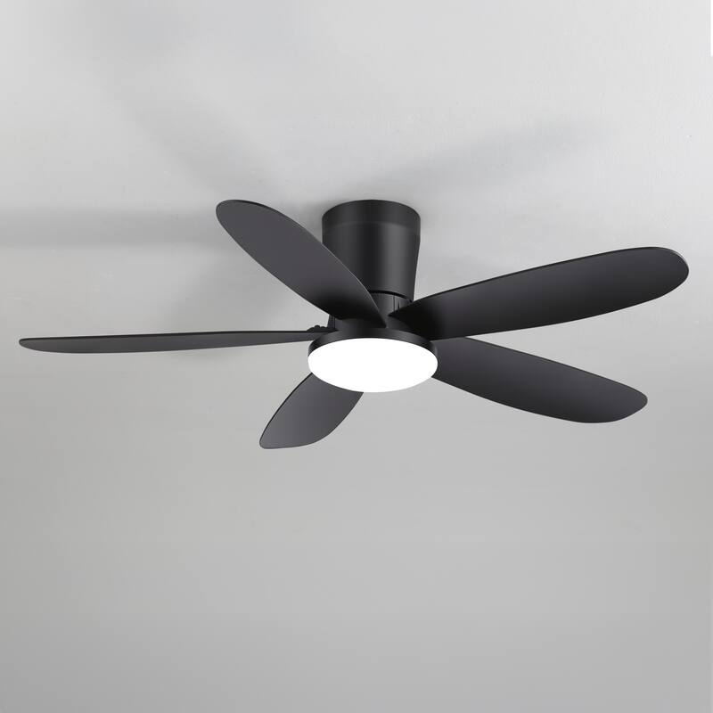 42-inch ABS 5-Blade Flush Mount Ceiling Fan with Dimmable LED Light and Remote