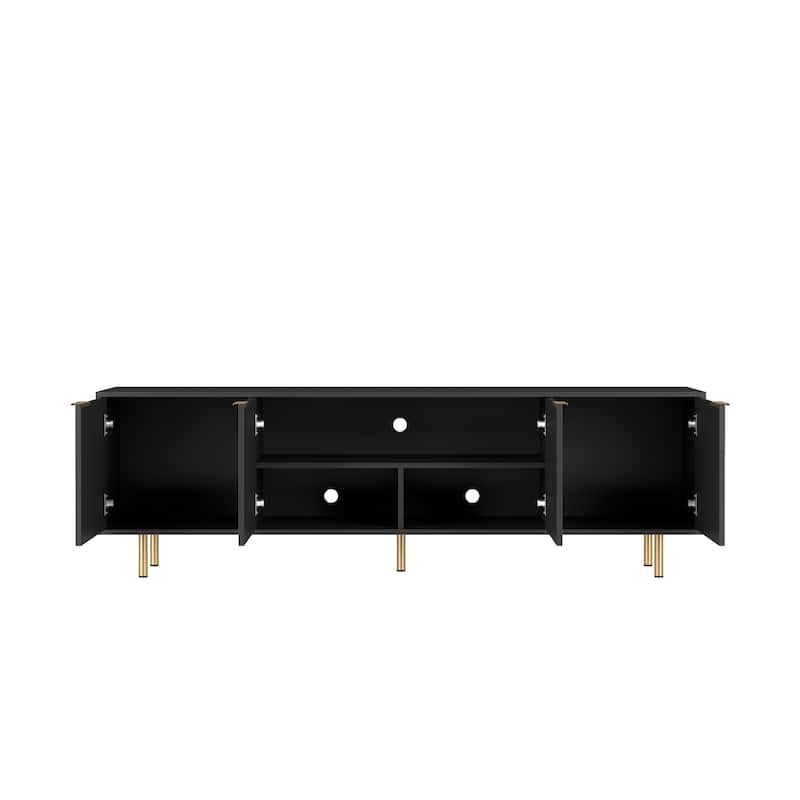 Fluted TV Stand with Storage Doors, Entertainment Center with Shelves, Console Table with Gold Legs and Metal Handles