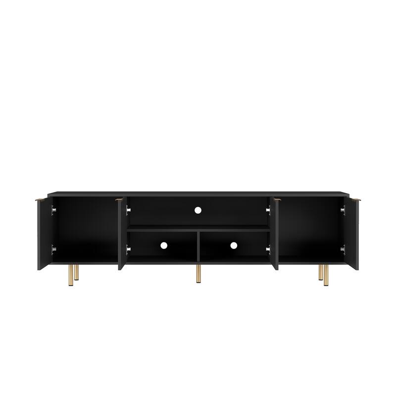 Modern Style Recessed TV Stand, Media Cabinet, for 55+ Inch TVs with 4 Cabinets, for Living Rooms, Black