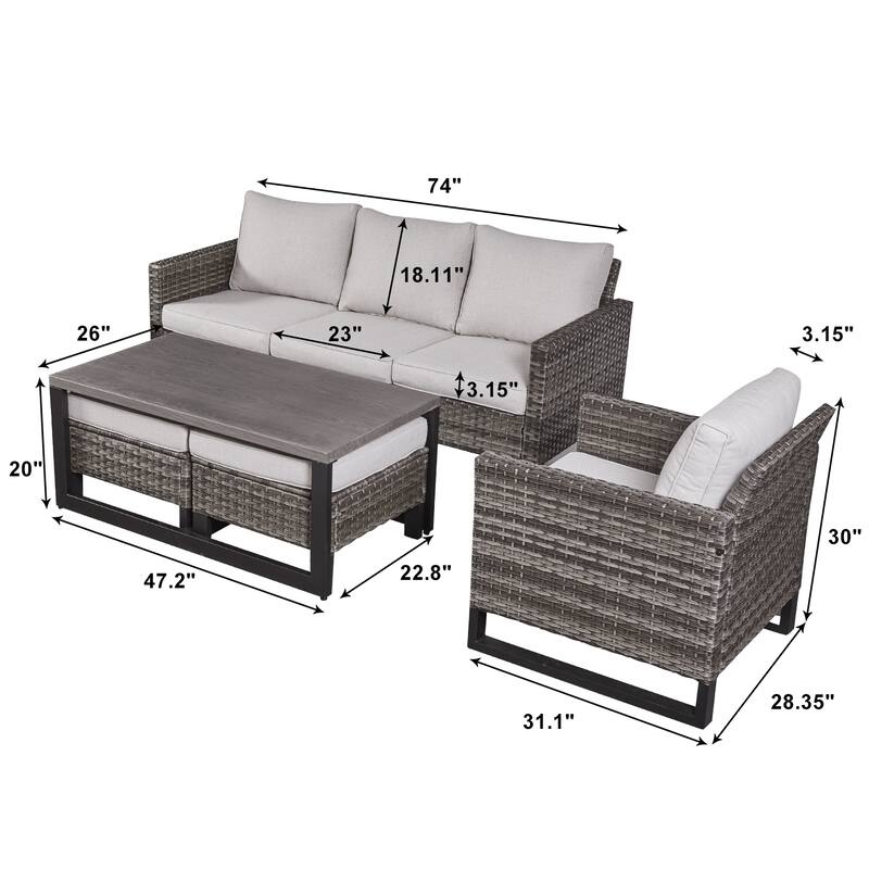 Gymojoy 6-Piece Outdoor Furniture Sofa Chair Table with Ottoman