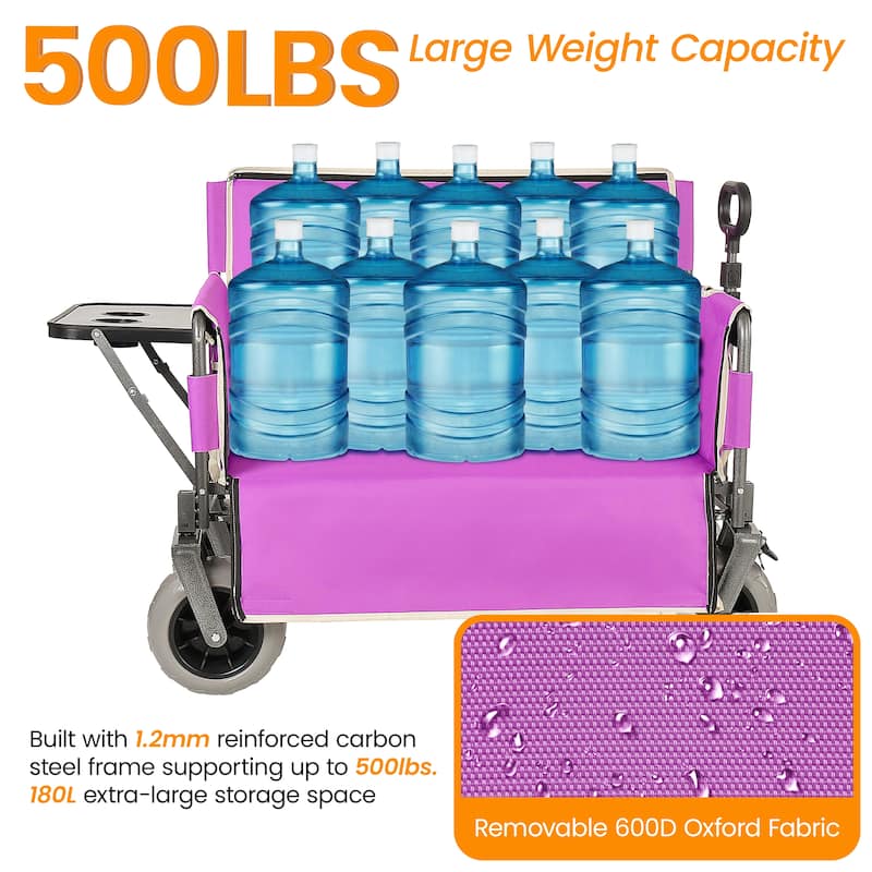 3-in-1 Collapsible Wagon, Convertible Folding Wagon Cart with Rear-Mounted Folding Tabletop, 500lbs Heavy-Duty, 180L Capacity