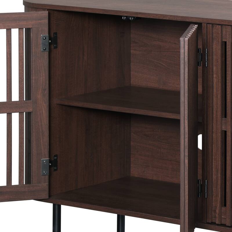 WAMPAT 66" Fluted Sideboard Buffet Cabinet,Wood Storage Cabinet with 4 Doors