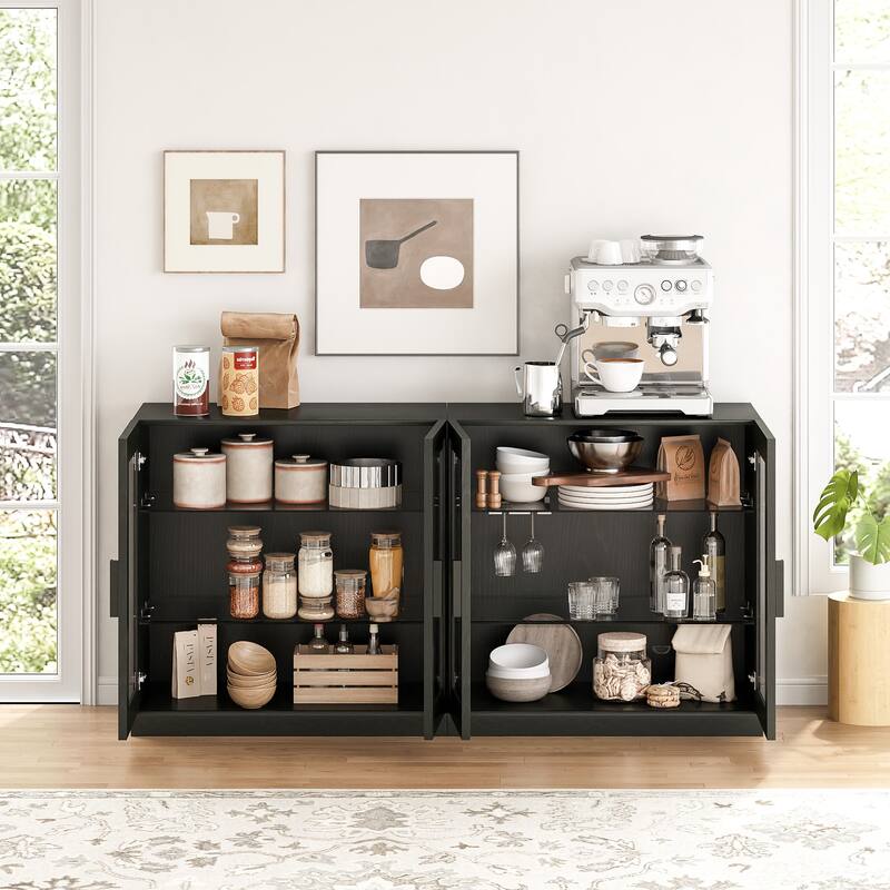 62"LX31"H Solid Wood Kitchen Pantry Sideboard Buffet Cabinet Storage with Glass Doors