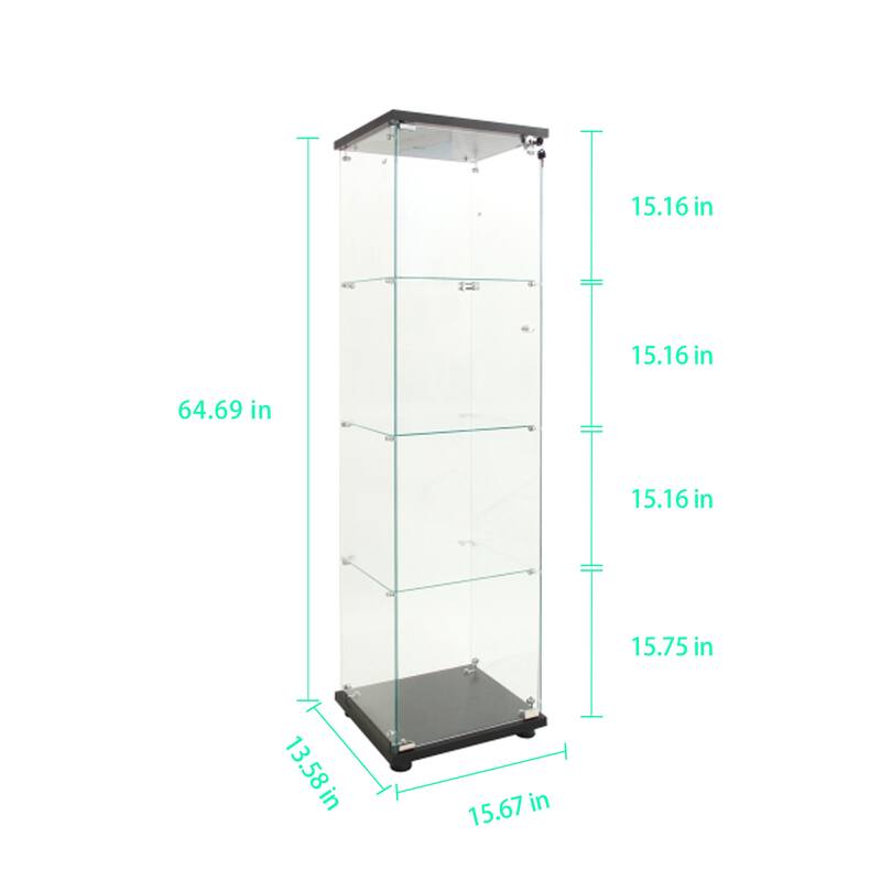Tempered Glass Display Cabinet with Remote Control LED Lights, Lockable Storage Shelves and Adjustable Feet