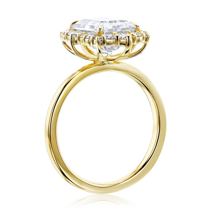 Kobelli August Collection 2.85 Carat Moissanite & Lab Grown Diamond 14k Solid Gold Emerald Rococo Halo Plain Band Elizabeth Ring