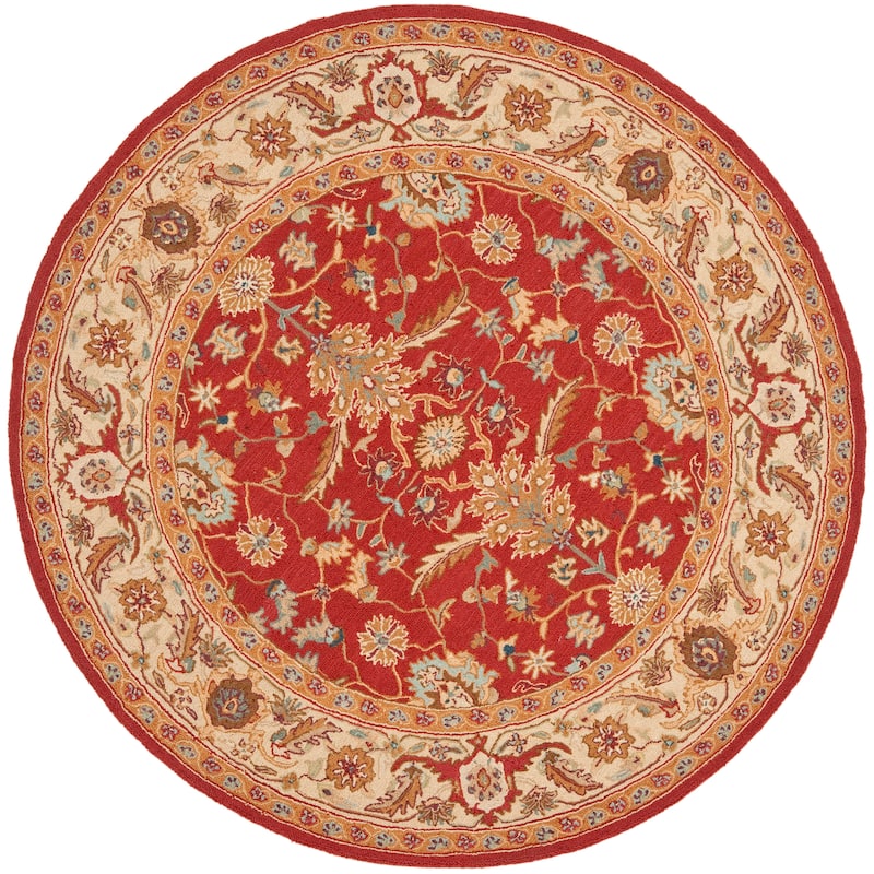 SAFAVIEH Handmade Chelsea Roseline French Country Wool Rug - 5'6" Round - Red/Ivory