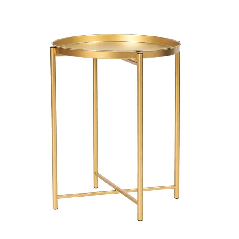 Adeco Gold End Table Metal Waterproof Snack Beside Table Accent Coffee Table - 16.9""(D)x 16.9""(W)x 20.5""(H)