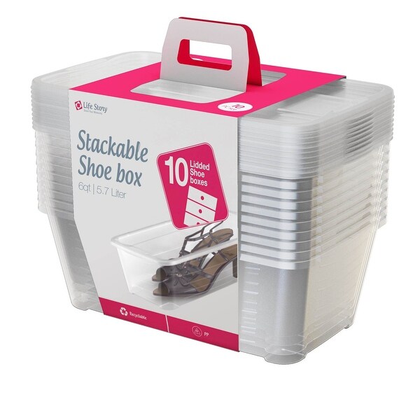 Life Story 6 Quart Clear Shoe Storage Box Stacking Container Bin w
