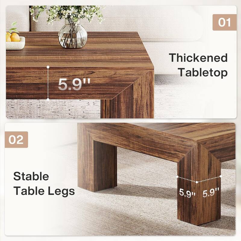 39.37-Inch Farmhouse Square Coffee Table for Living Room, Low Large Center Tea Accent Table