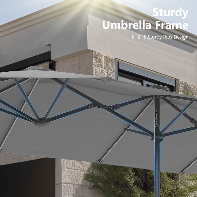 MAISON ARTS 13ft Double -Sided Crank Patio Umbrella Extra Large with LED Colorful Lights