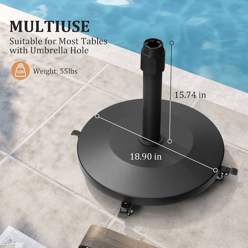 VredHom Round Market Umbrella Base Concrete / Cement Metal With Wheels