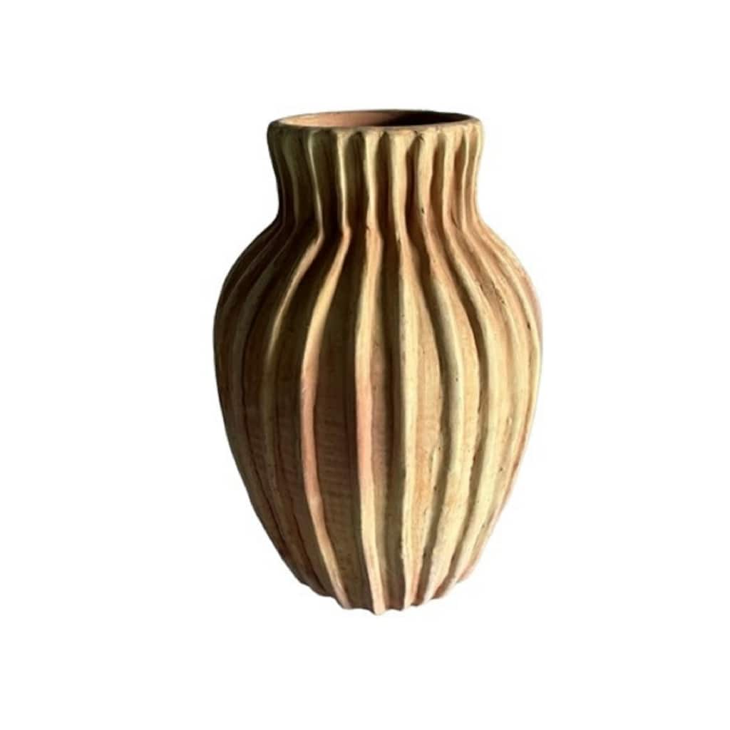 Scalloped Terracotta Vase - 13.75" - Brown