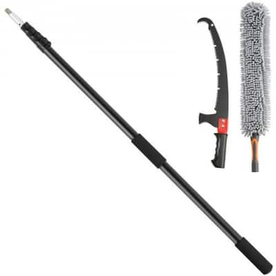 Black Long Reach Tree Pruner with Telescopic Pole 20 Feet Hand Saw for High and Low Branch Cutting - 4.9-20 ft
