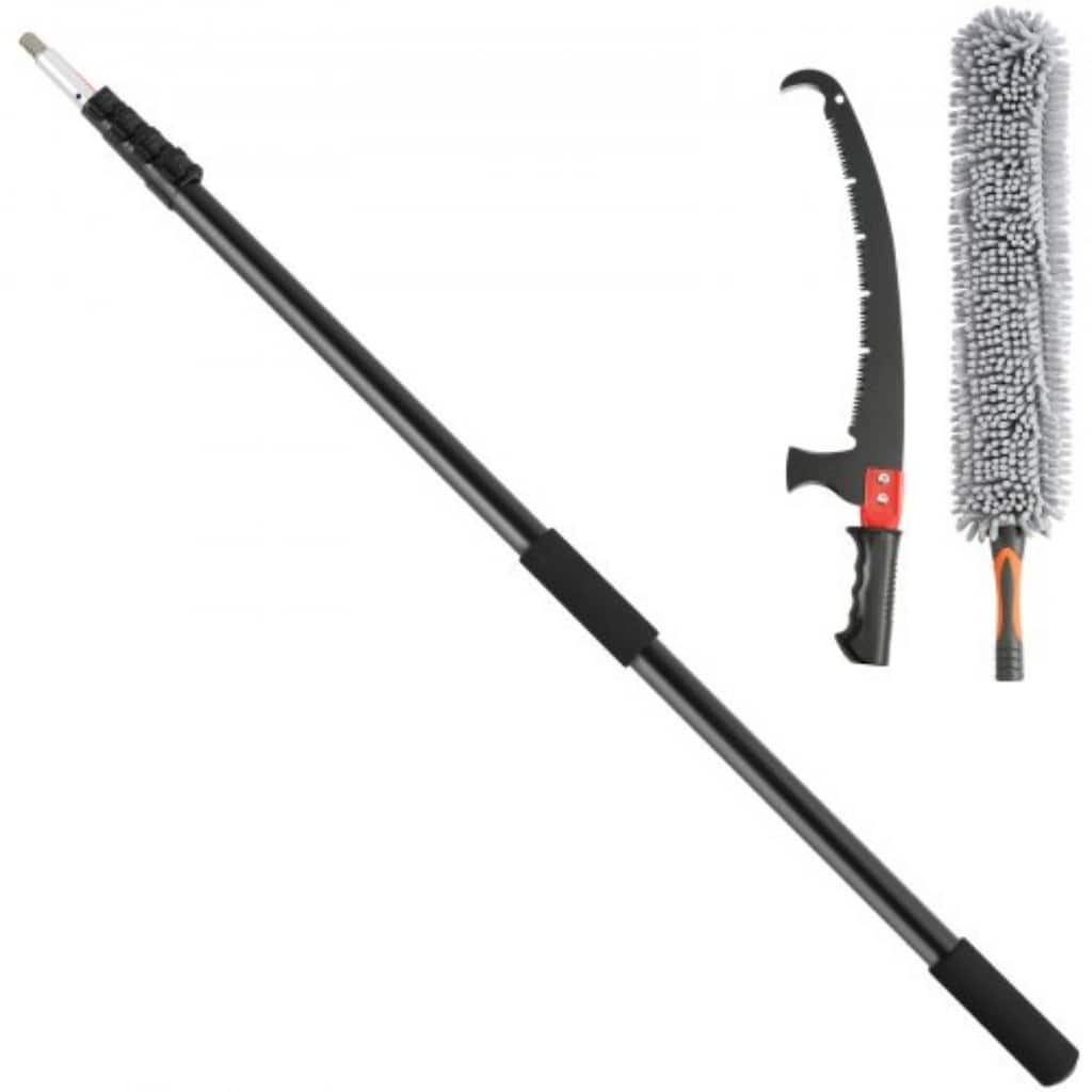 Black Long Reach Tree Pruner with Telescopic Pole 20 Feet Hand Saw for High and Low Branch Cutting - 4.9-20 ft