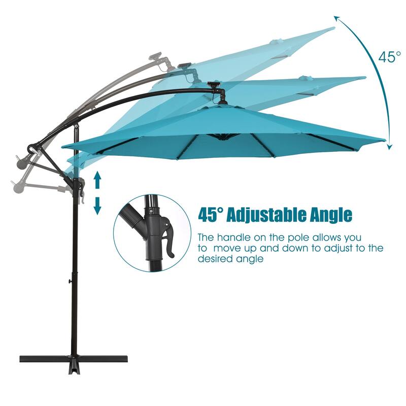 Gymax 10ft Solar Patio Umbrella Outdoor Offset Hanging Umbrella w/ 40