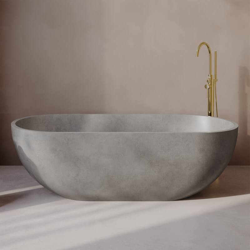 Claire 60" FreestandingConcreteBathtub In Gray, Drain Included