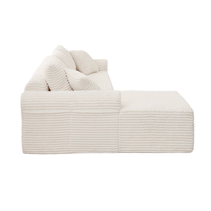 Modular Corduroy Sectional Sofa with Arched Armrests & Pillows, Modern L-Shape Upholstered Couches with Chaise for Apartment