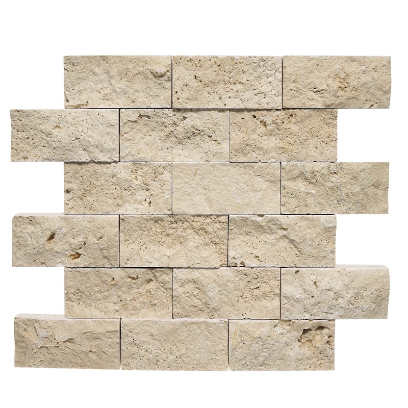 Ivory Travertine 2" x 4" Split Face Mosaic
