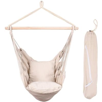 Rope Hammock Swing Chair with Soft Cushions & Carrying Bag, Portable Hanging Chair for Patio, Bedroom, Backyard, Balcony