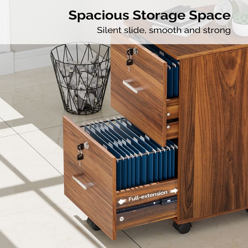 2 Drawer Wood File Cabinet, Lock Mobile Cabinet