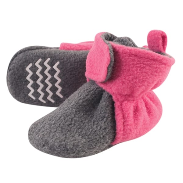 slide 1 of 1, Hudson Baby Infant Girl Cozy Fleece Booties, Dk Pink Heather Charcoal Dk Pink Heather Charcoal - 0-6 Months
