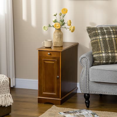 HOMCOM Side Table with Flip Top, Slim End Table with Storage Drawer and Cabinet for Living Room