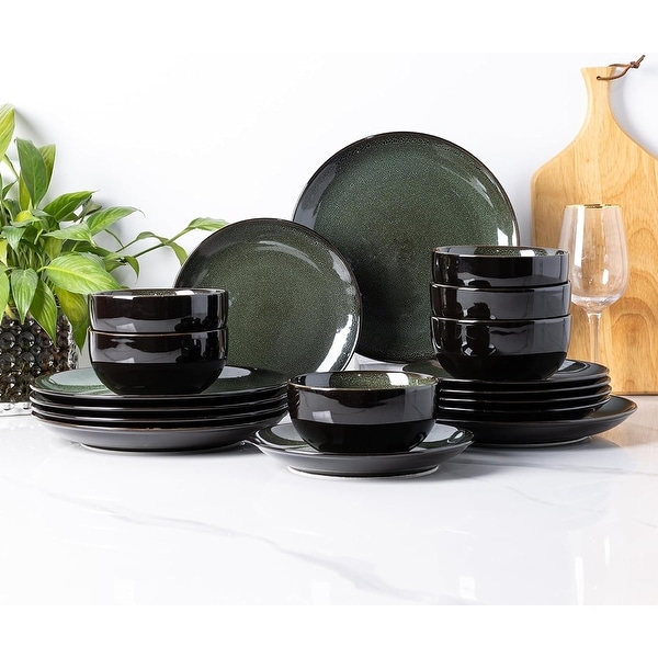 Ceramic Dinnerware Sets,Handcraft Wavy Rim Stoneware Plates and