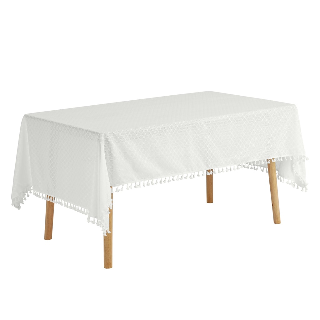 Rectangle Tablecloth, Polyester Table Cloth with Tassels Wrinkle Free Table Cover, for Kitchen, Dinner, Party, Banquet, Wedding