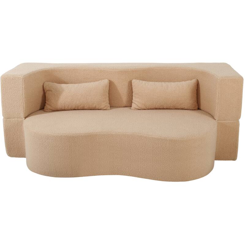 GDFStudio - 2-in-1 Convertible Sofa Bed, Full Size Folding Loveseat Couch with Soft Teddy Fabric