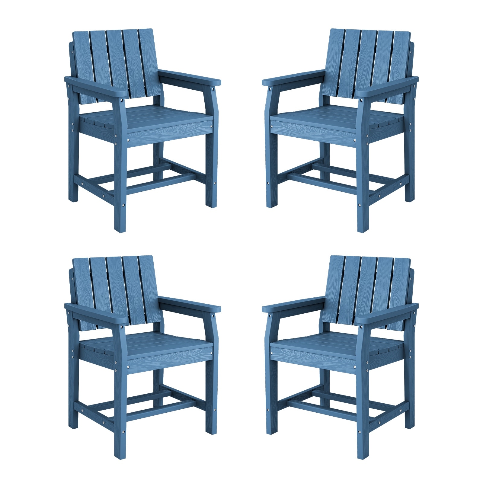 Plastic HDPE Patio Dining Chair with 19.69in Wide Seat Set of 4 - N/A