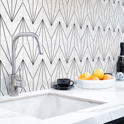Merola Tile Palm Starburst Hex White 6" x 7" Porcelain Floor and Wall Tile