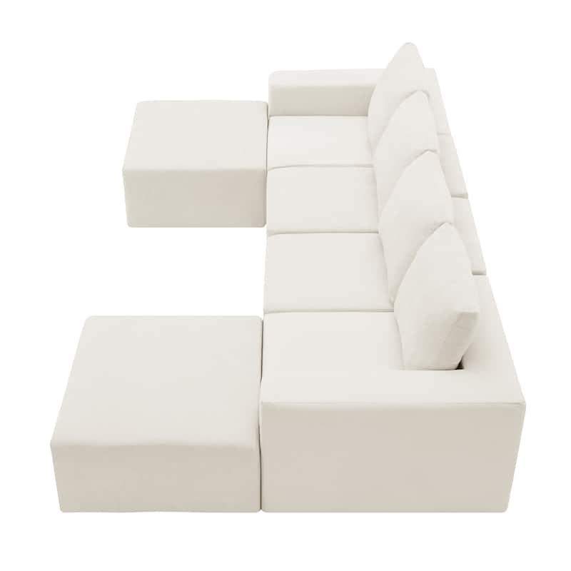 Modular U-Shaped Sectional Sofa with 2 Ottomans, Chenille Cloud Floor Couch, Fully Compressed Upholstered Sofa