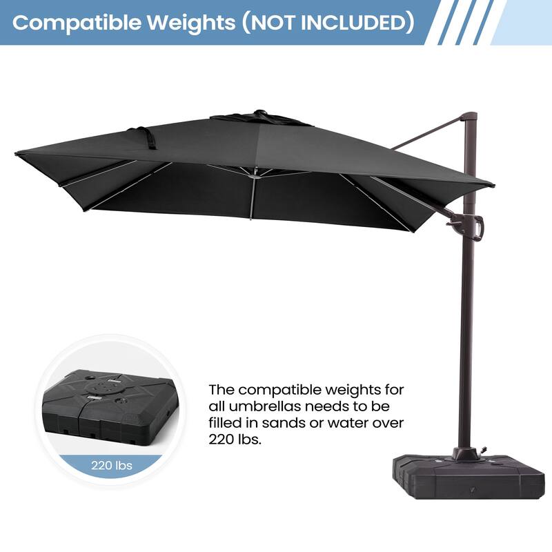 9 x11 FT LED Lighted Patio Cantilever Umbrella Double Top with Weighted Base