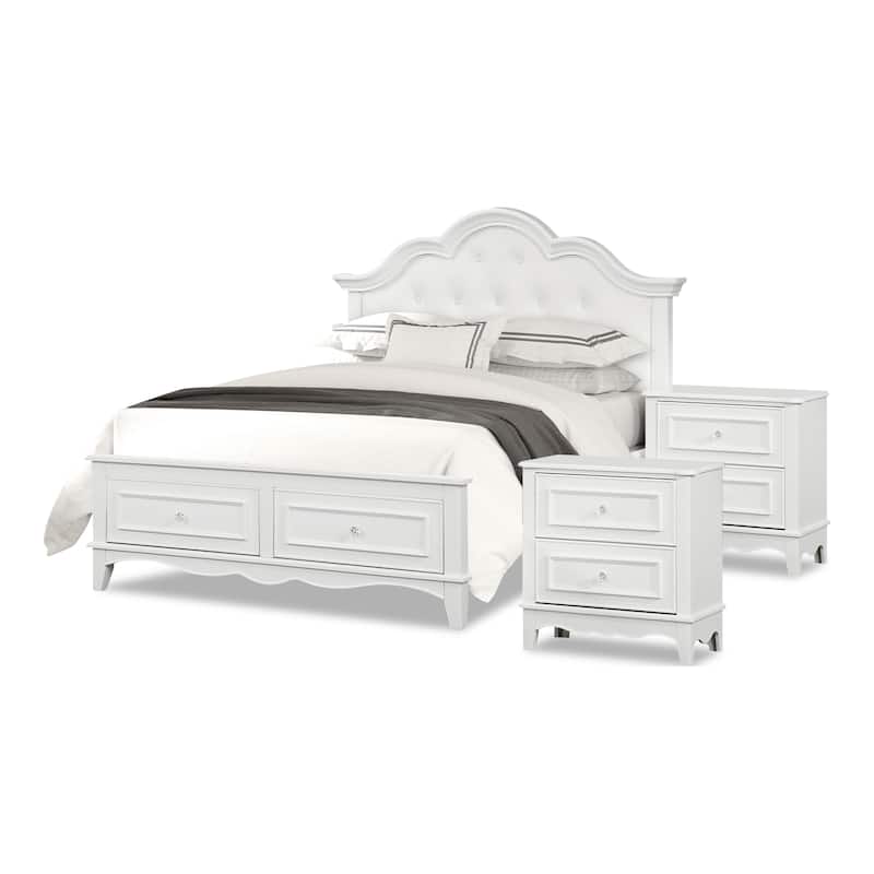 Furniture of America Lindsey Traditional 3-Piece White Platform Bedroom Set with Tufted Headboard