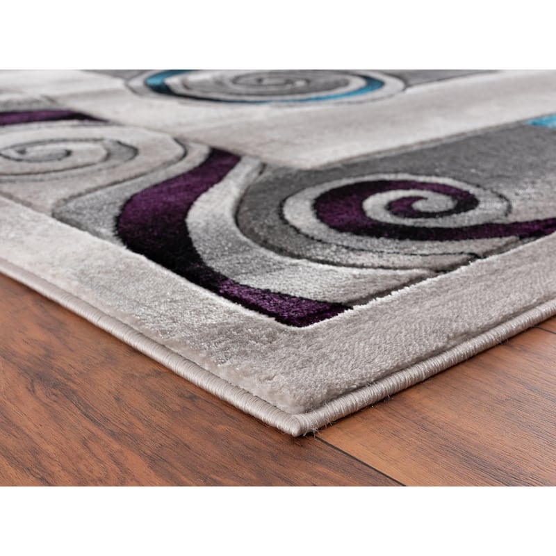 Orelsi Collection Abstract Area Rug with Hand Carved Accents