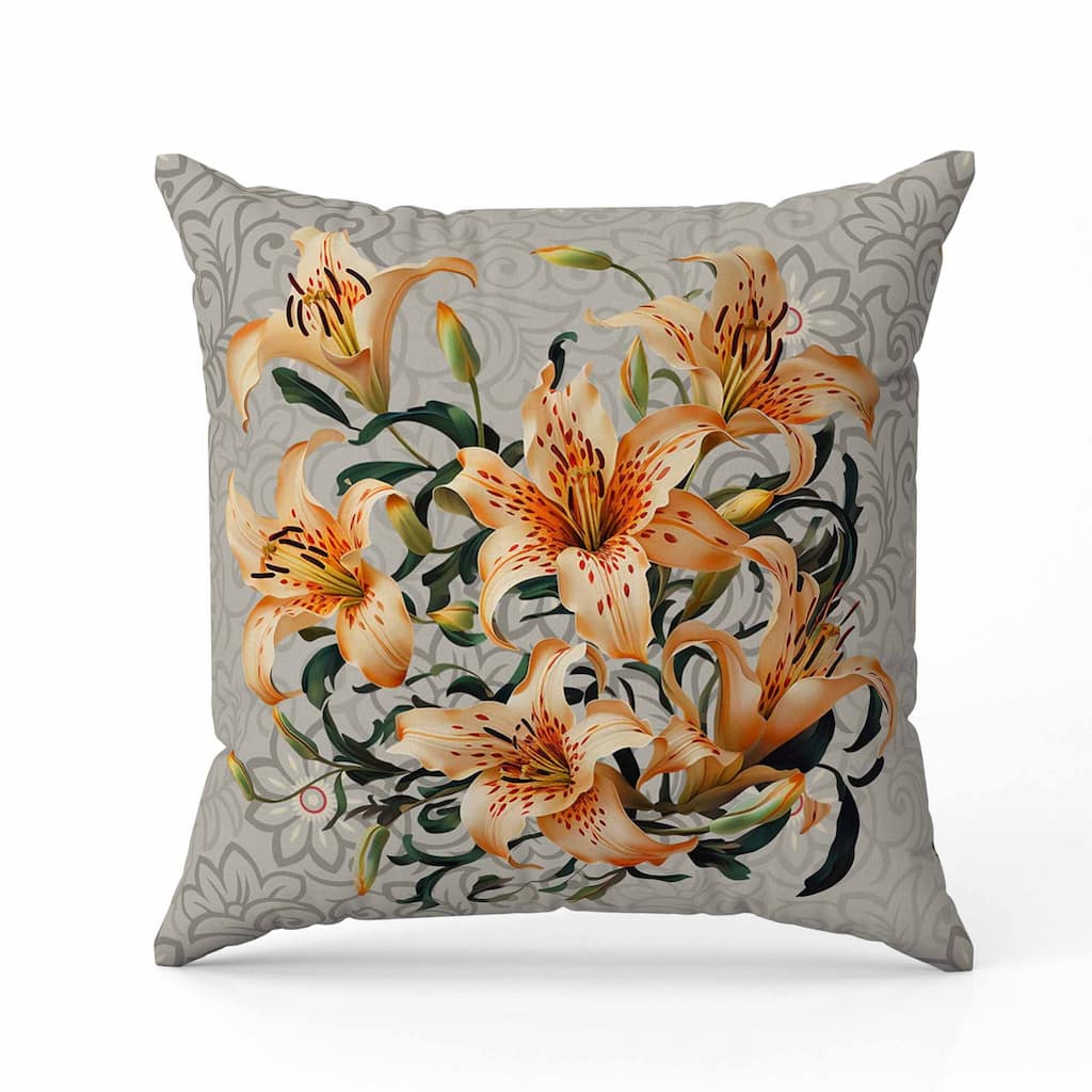 Enchanted Lily Affair Indoor/Outdoor Reversible Throw Pillow Grey and Orange