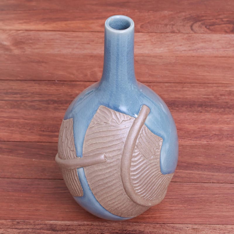 Novica Handmade Blue Banana Celadon Ceramic Vase