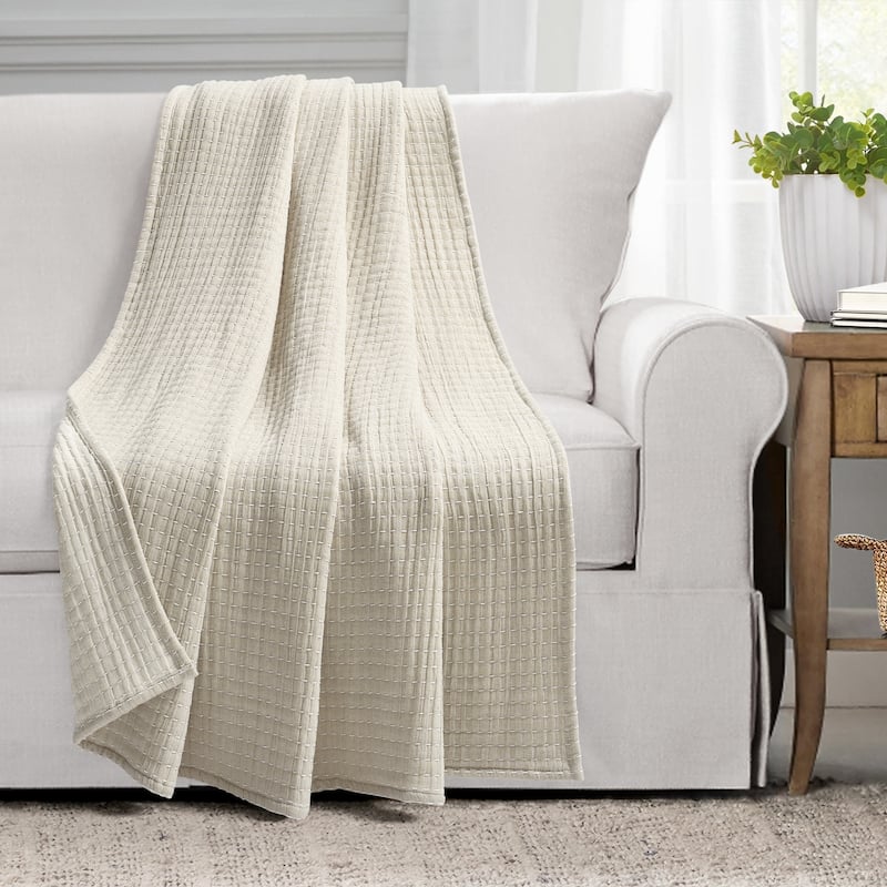 Lush Decor Solid Kantha Pick Stitch Yarn Dyed Cotton Woven Throw Blanket - Neutral