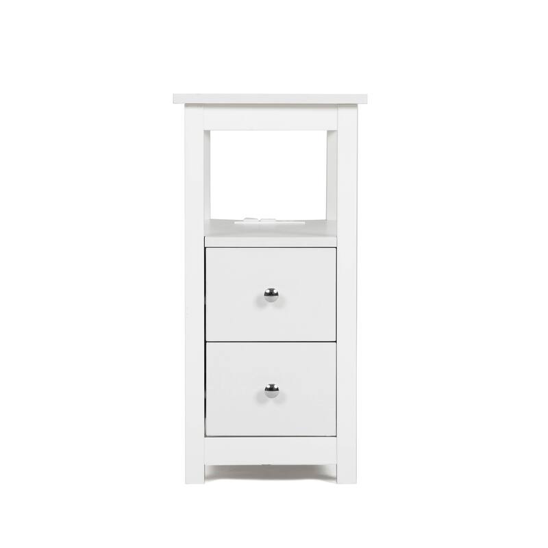 Narrow Wooden Nightstand End Table with Charging Station