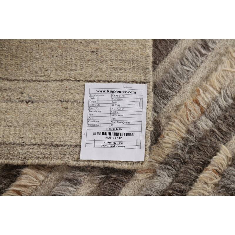 Plush Moroccan Indian Accent Rug Handmade Wool Carpet - 2'0"x 3'0"