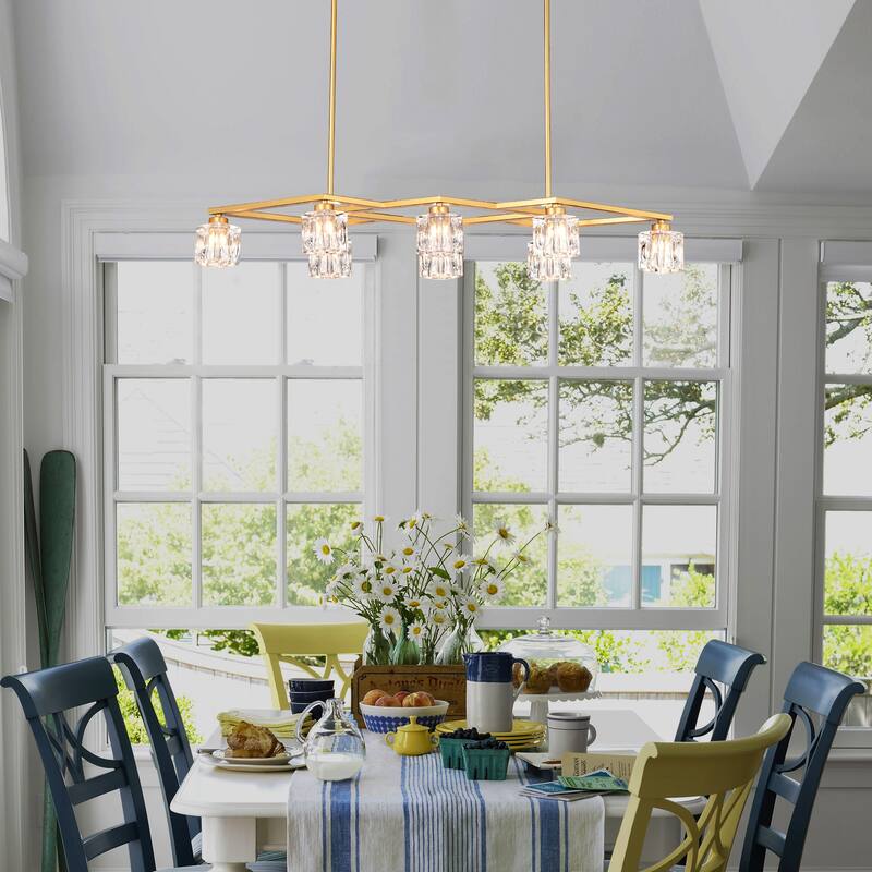 Modern 8-Light Crystal Chandelier Matte Gold Industrial Metal Chandelier, for Dining Room Kitchen, Living Room