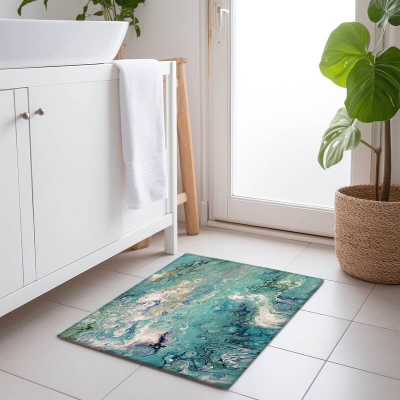 Premium Washable Super Soft Abstract Contemporary Mayfield Rug - Turquoise - 1' 8" x 2' 6" - Rectangle