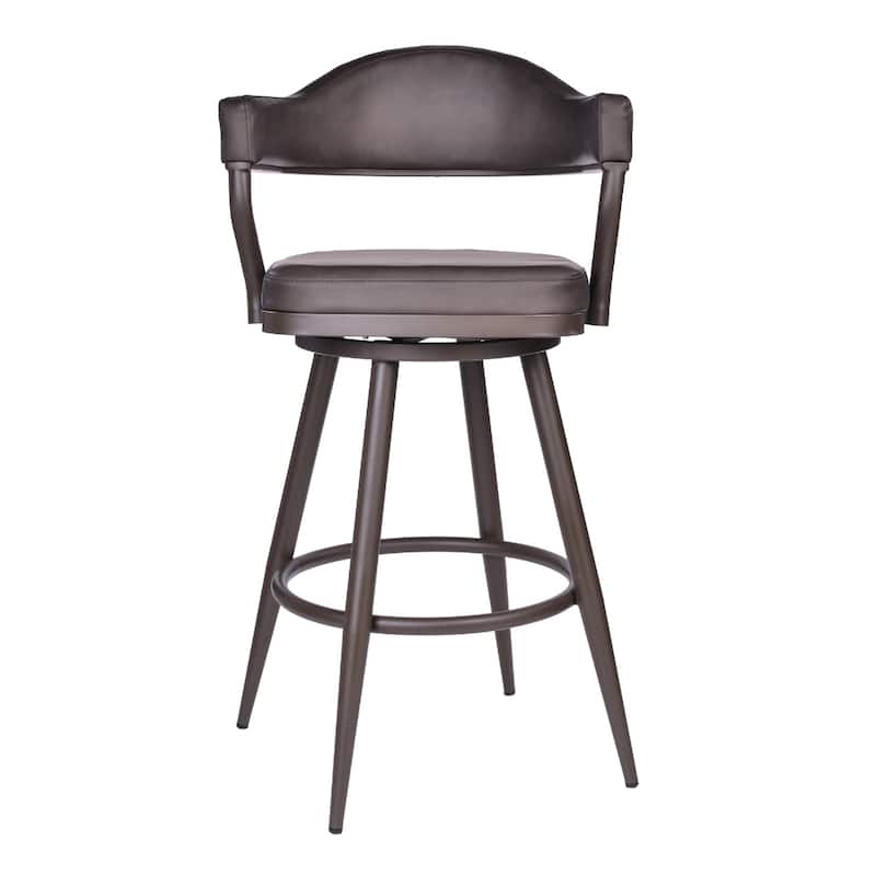 Brown Faux Leather Counter Height Swivel Bar Chair with Arms and Footrest - 23” x 22” x 37.5” (D x W x H)