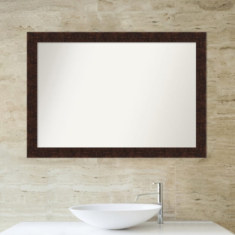Non-Beveled Bathroom Wall Mirror - William Mottled Bronze Narrow Frame