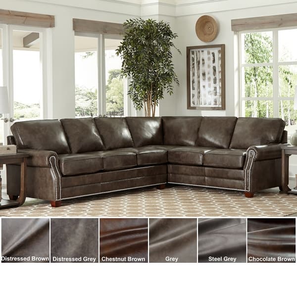 slide 2 of 12, Made in USA Davis Top Grain Leather Sectional Sofa