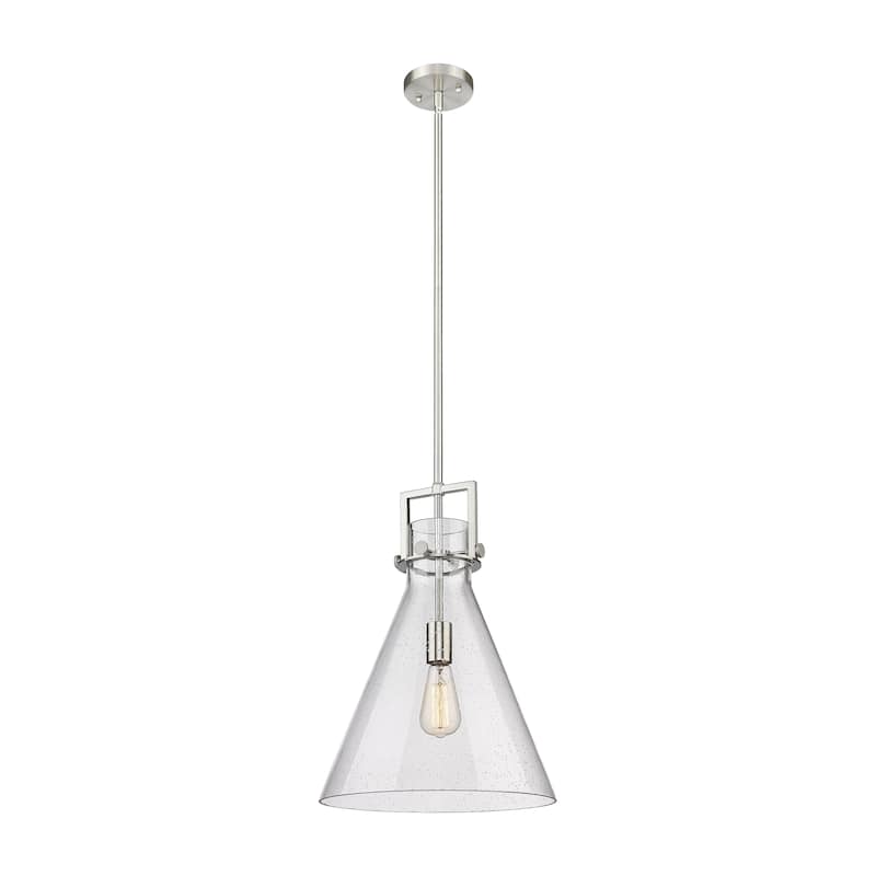 Innovations Lighting Newton Cone - 1 Light 14" Stem Hung Pendant - Satin Nickel/Seedy