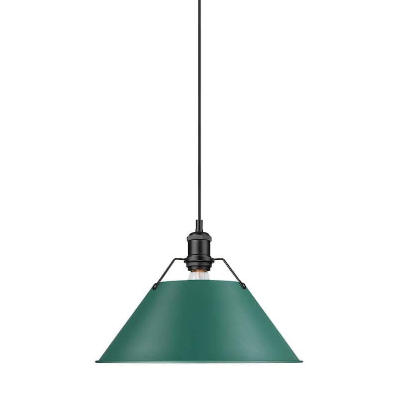 Golden Lighting Orwell 14" Wide Pendant - Matte Black / Pine Green Shades