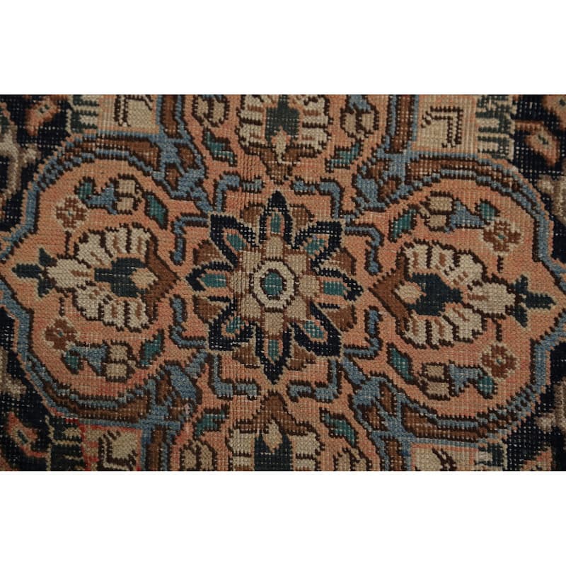 Orange Geometric Tabriz Persian Vintage Rug Handmade Wool Carpet - 7'7" x 11'5"